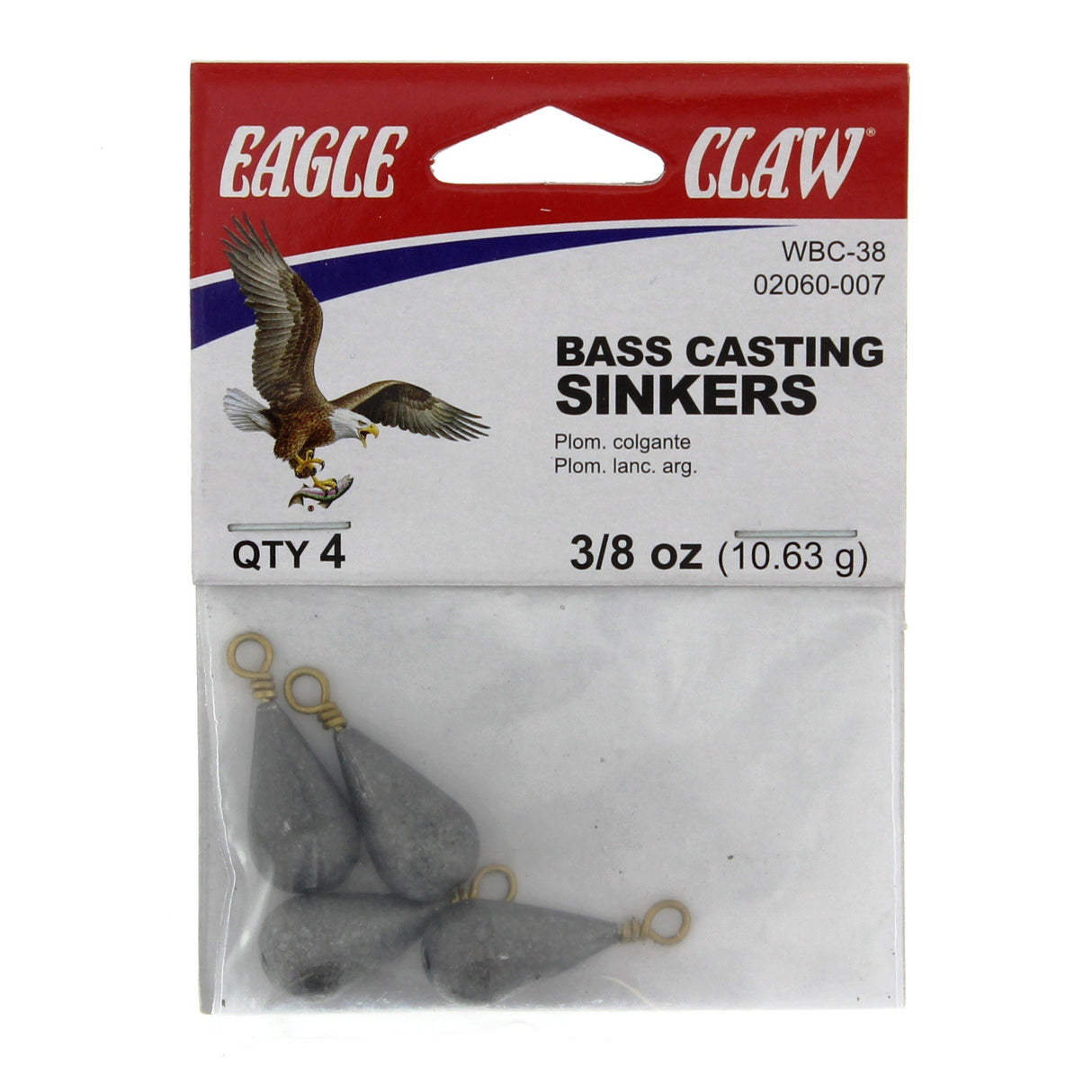 EAGLE CLAW 3/8 OZ BASS CASTING SINKERS 4PK
