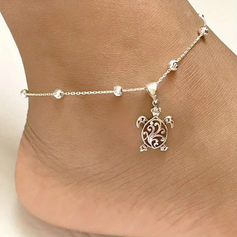 BEADED TURTLE PENDANT ANKLET