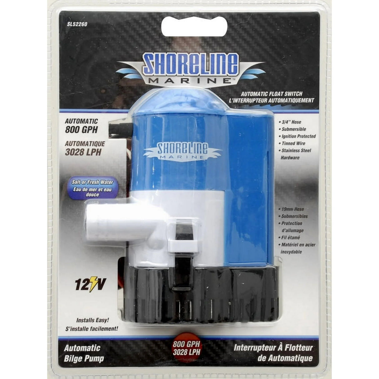 SHORELINE BILGE PUMP 800GPH W/ AUTO SWITCH