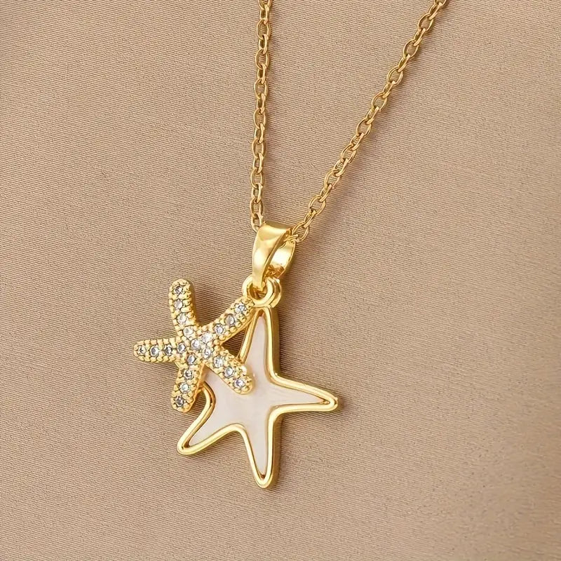 STAINLESS STEEL NECKLACE STARFISH NECKLACE EXQUISITE LADIES 18K GOLD PLATED