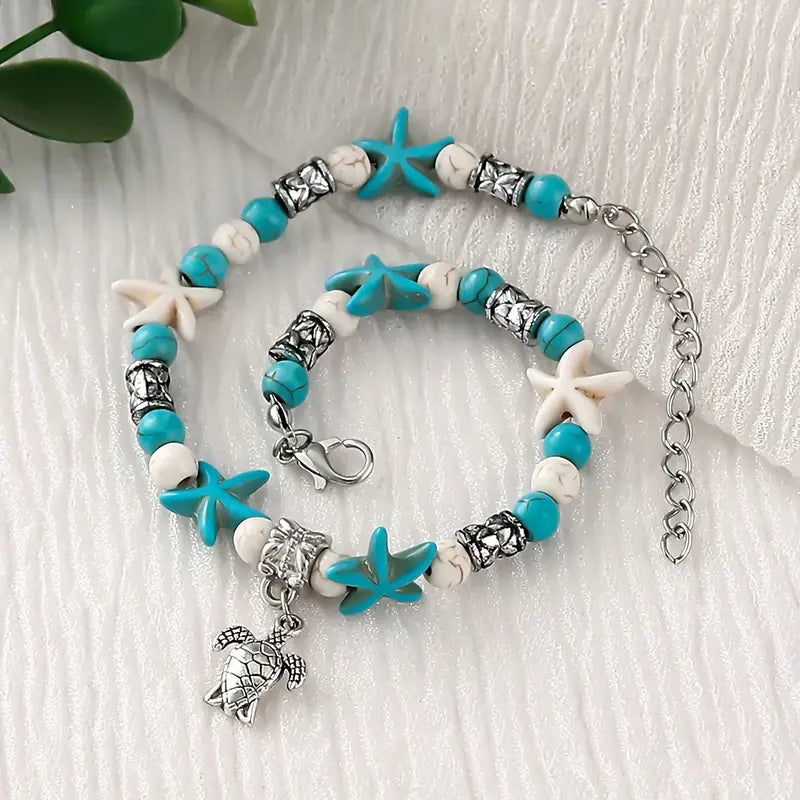 STARFISH AND TURTLE PENDANT BRACELET