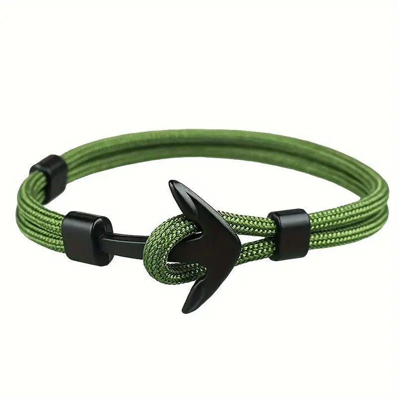 VAVICORE MEN'S METAL NAUTICAL ANCHOR FISH HOOK NYLON PARACORD ROPE BRACELET