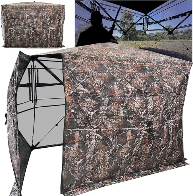 CROSSMARS FULL OPEN DOOR 2-3 PERSON 360 DEGREE SEE THROUGH GROUND HUNTING BLIND CAMOUFLAGE POP UP DUCK TURKEY & DUCK HUNTING BLINDS TENT