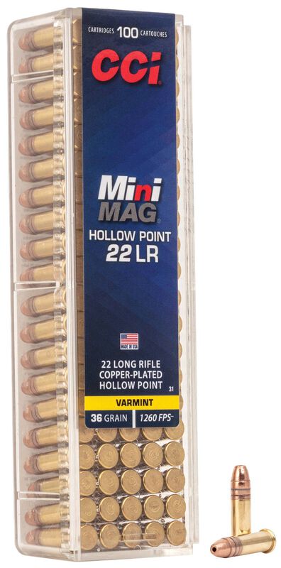 Mini-Mag HP, 22 LR, 36 Grain, Copper Plated Hollow Point, 1235 fps