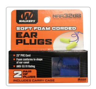 WALKER'S CORDED FOAM PASSIVE EARPLUGS 2- PAIR