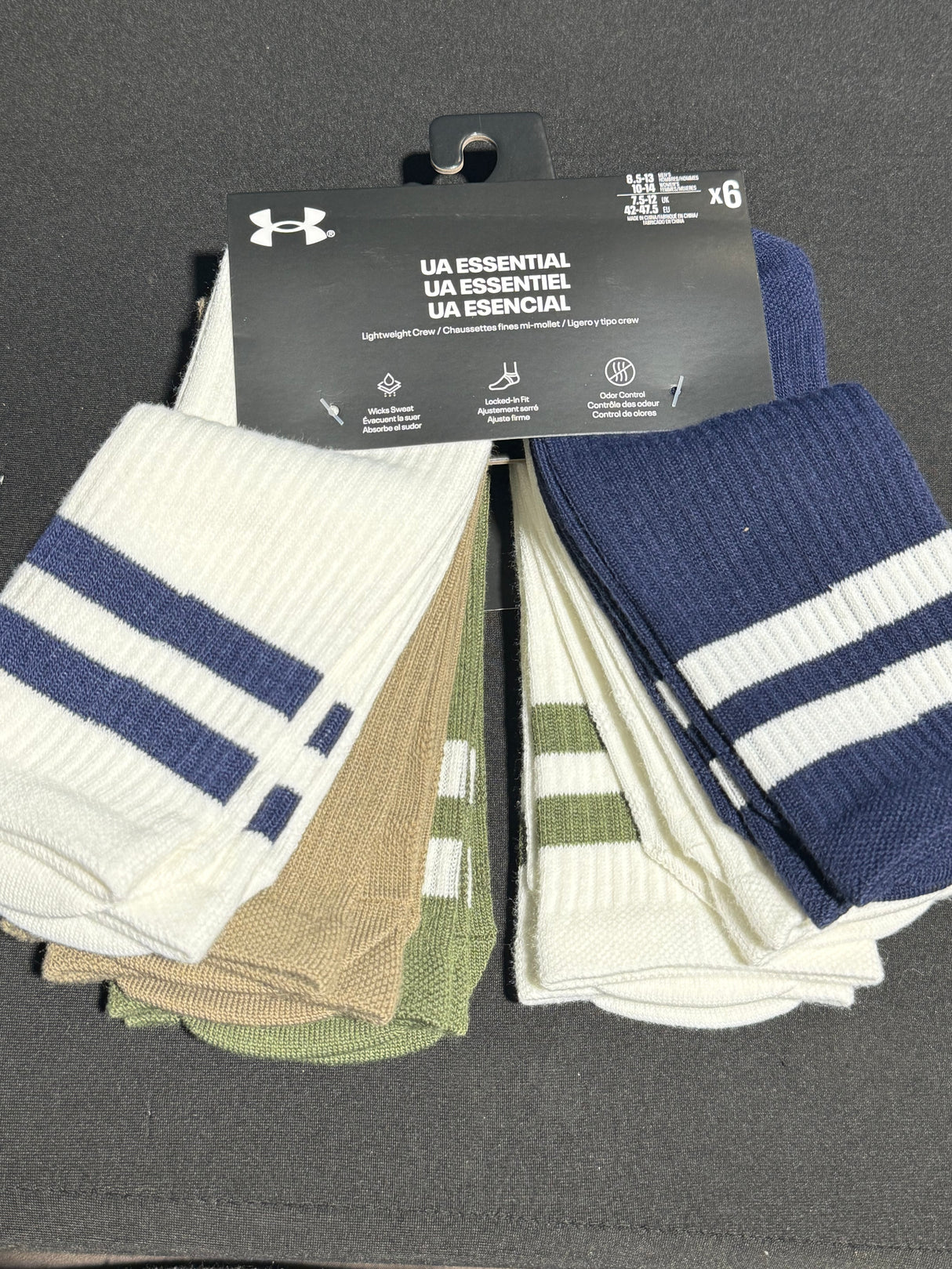 UNDER ARMOUR ESSENTIAL UNISEX 6PK CREW SOCKS 50% OFF