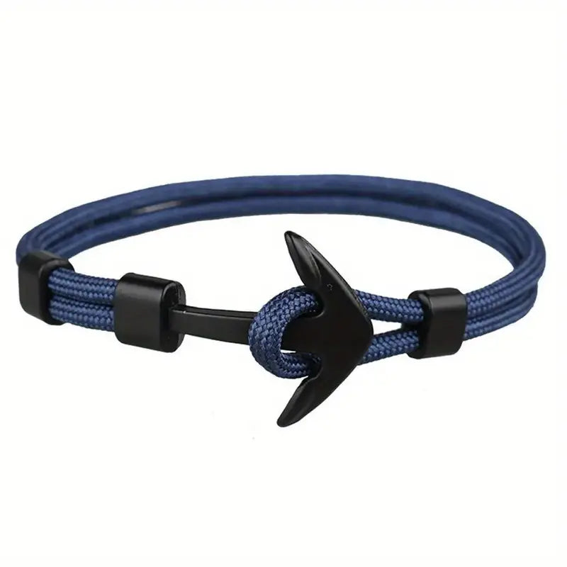 VAVICORE MEN'S METAL NAUTICAL ANCHOR FISH HOOK NYLON PARACORD ROPE BRACELET