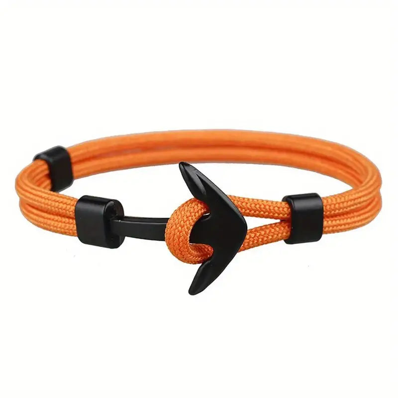 VAVICORE MEN'S METAL NAUTICAL ANCHOR FISH HOOK NYLON PARACORD ROPE BRACELET