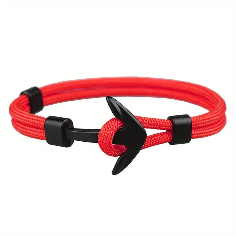 VAVICORE MEN'S METAL NAUTICAL ANCHOR FISH HOOK NYLON PARACORD ROPE BRACELET