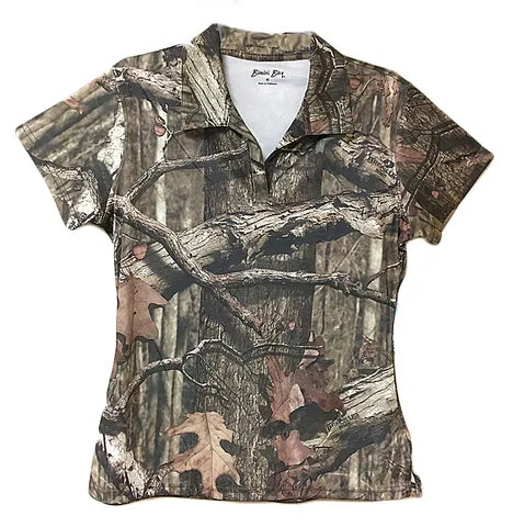 BIMINI BAY LADIES COLLARED CAMO SHORT SLEEVE SHIRT UPF50+