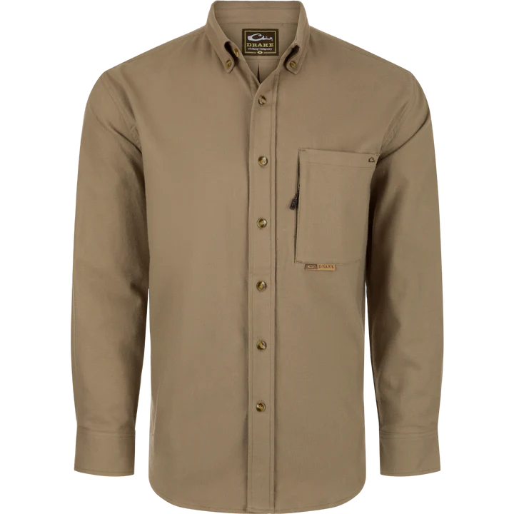 DRAKE AUTUMN BRUSHED TWILL SOLID BUTTON-DOWN LONG SLEEVE SHIRT