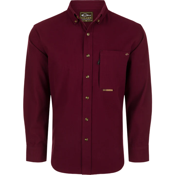 DRAKE AUTUMN BRUSHED TWILL SOLID BUTTON-DOWN LONG SLEEVE SHIRT