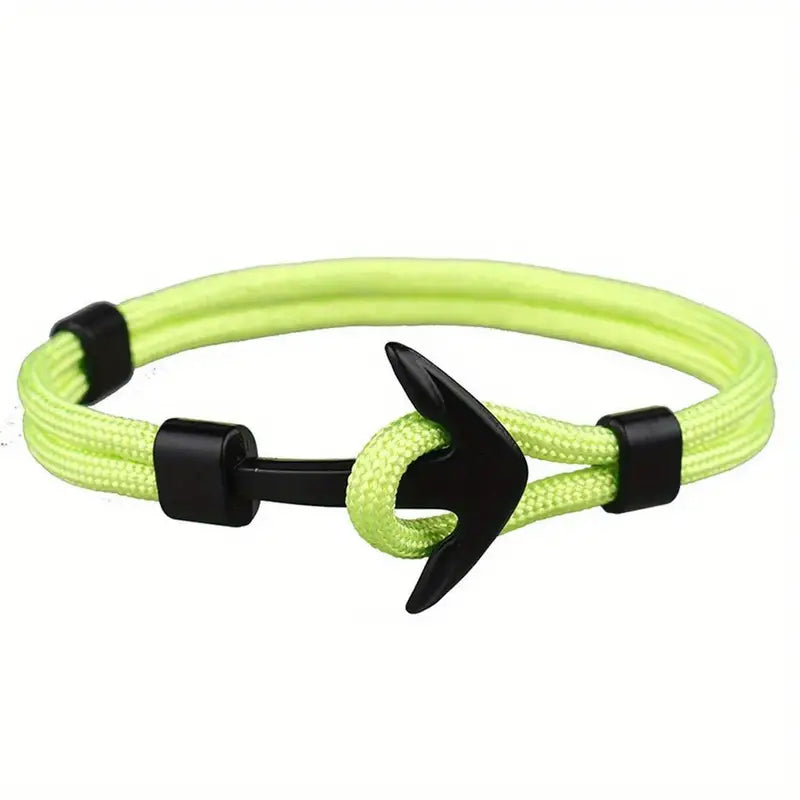 VAVICORE MEN'S METAL NAUTICAL ANCHOR FISH HOOK NYLON PARACORD ROPE BRACELET