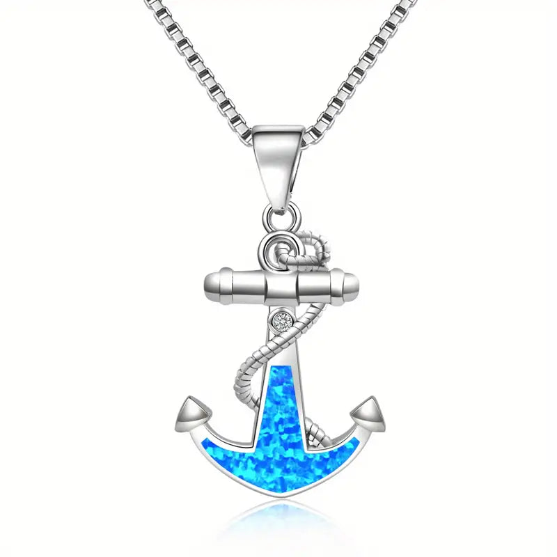 BLUE OPAL ANCHOR NECKLACE