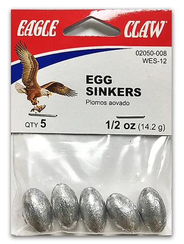 EAGLE CLAW 1/2 OZ EGG SINKERS 5PK