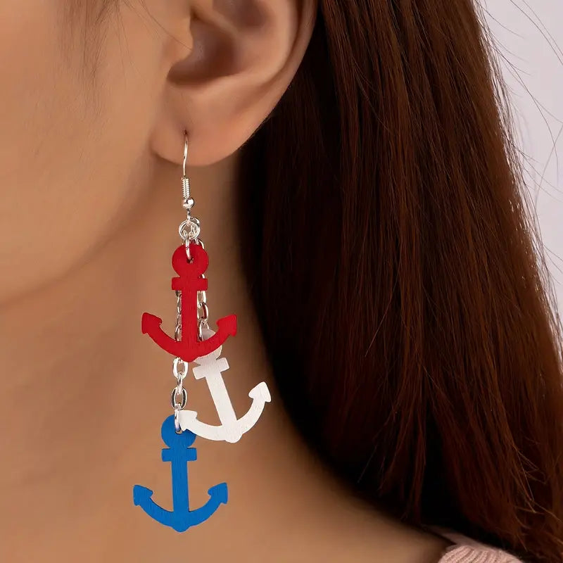 RED, WHITE AND BLUE ANCOR EARRINGS