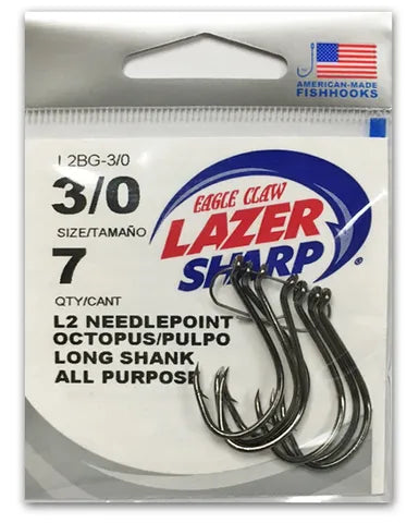 EAGLE CLAW LAZER SHARP L2 NEEDLEPOINT OCTOPUS HOOKS