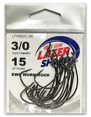 EAGLE CLAW LAZER EWG WORM HOOK PLATINUM BLACK 15PK