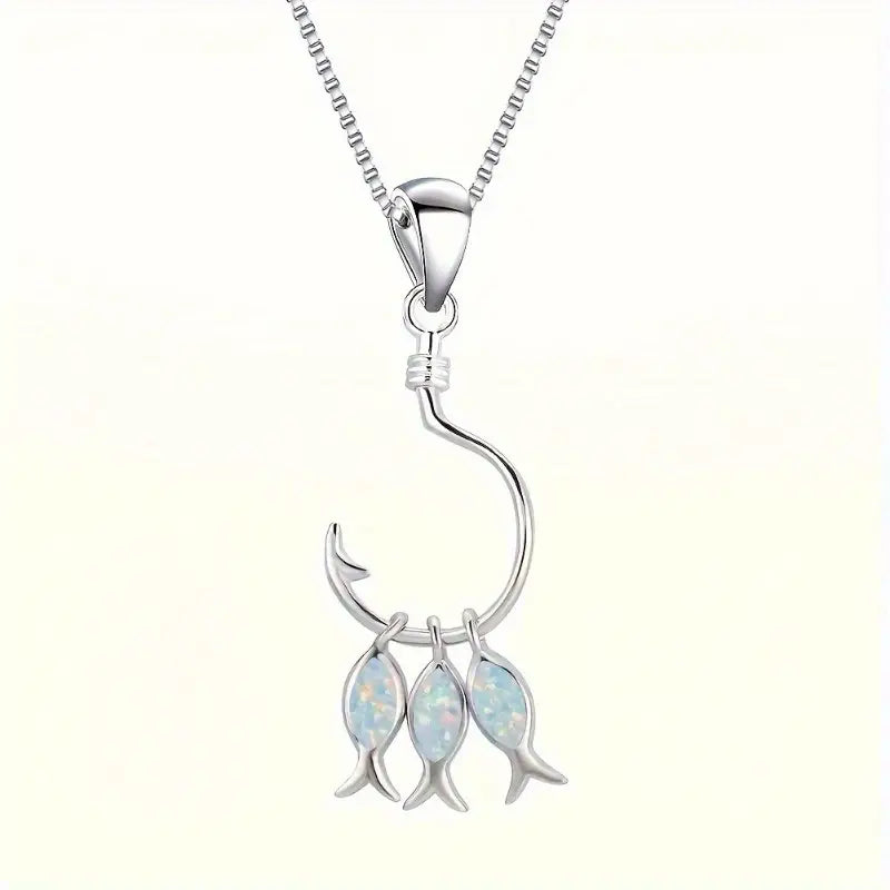 OPAL FISH HOOK PEDANT NECKLACE
