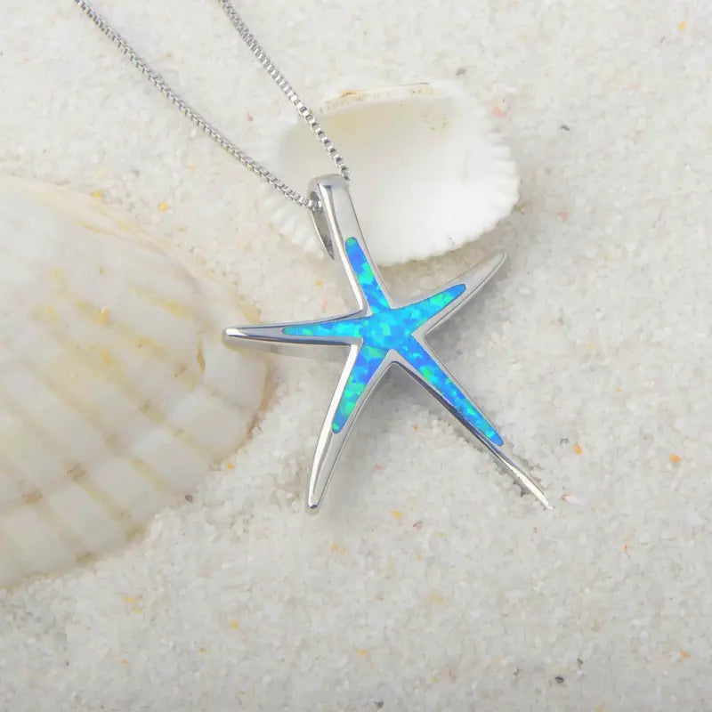 OCEAN SUMMER HAWAIIAN OPAL STARFISH SHAPE PENDANT NECKLACE