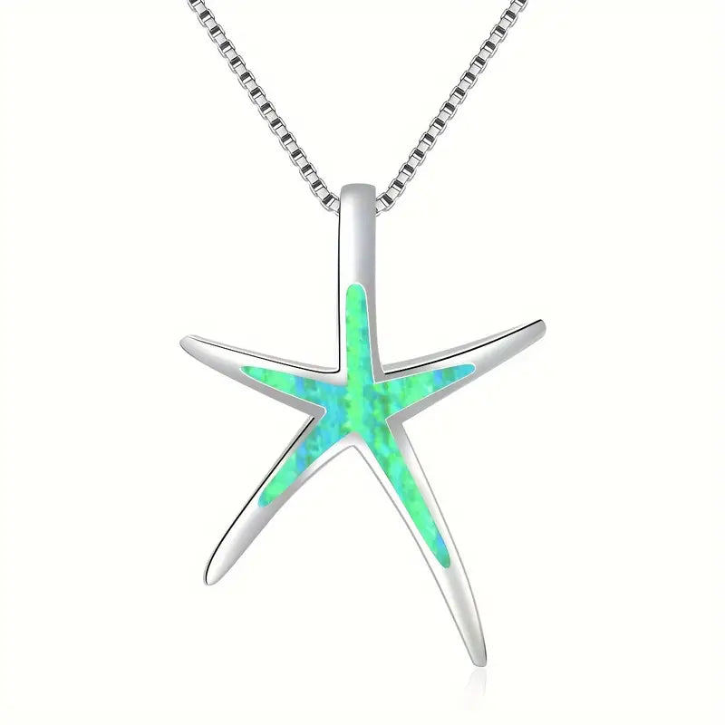 OCEAN SUMMER HAWAIIAN OPAL STARFISH SHAPE PENDANT NECKLACE