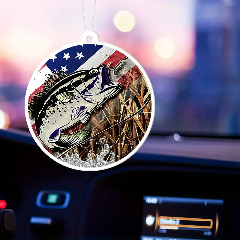 LARGEMOUTH BASS & AMERICAN FLAG HANGING AIR FRESHENER