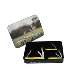 OLD TIMER 3PC YELLOW FOLDING KNIFE TIN SET