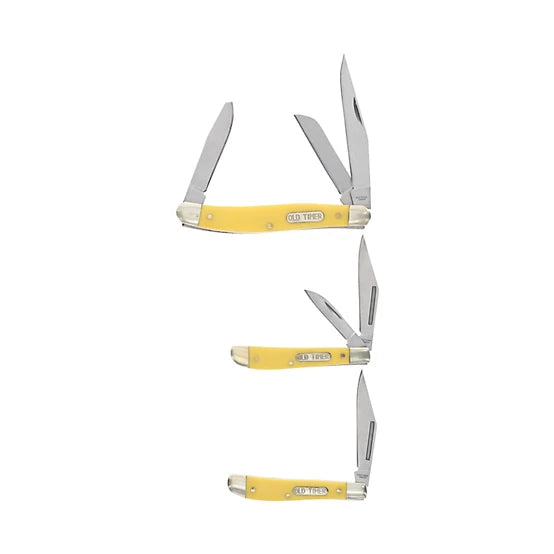 OLD TIMER 3PC YELLOW FOLDING KNIFE TIN SET