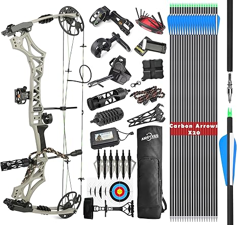 Compound Bow Kit, Hunting and Target, Limb Made in USA,Draw Weight 30-70 lbs Adjustable, Draw Length 19-31",up to IBO 320FPS Speed, Package with Archery Hunting Accessories