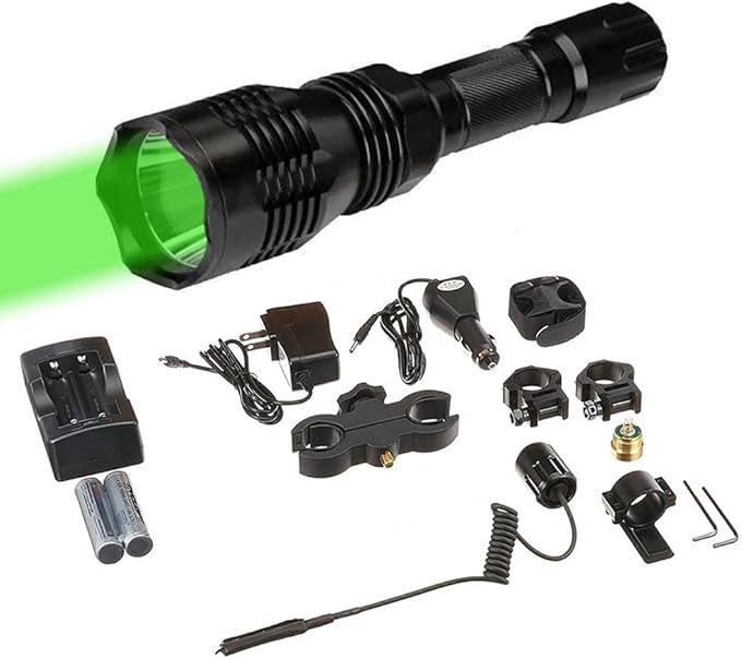 CYCLOPS HUNTING VARMINT LIGHT KIT RECHARGEABLE 250 LUMEN GREEN LED FLASHLIGHT WITH MUTIPLE MOUNTING OPTIONS