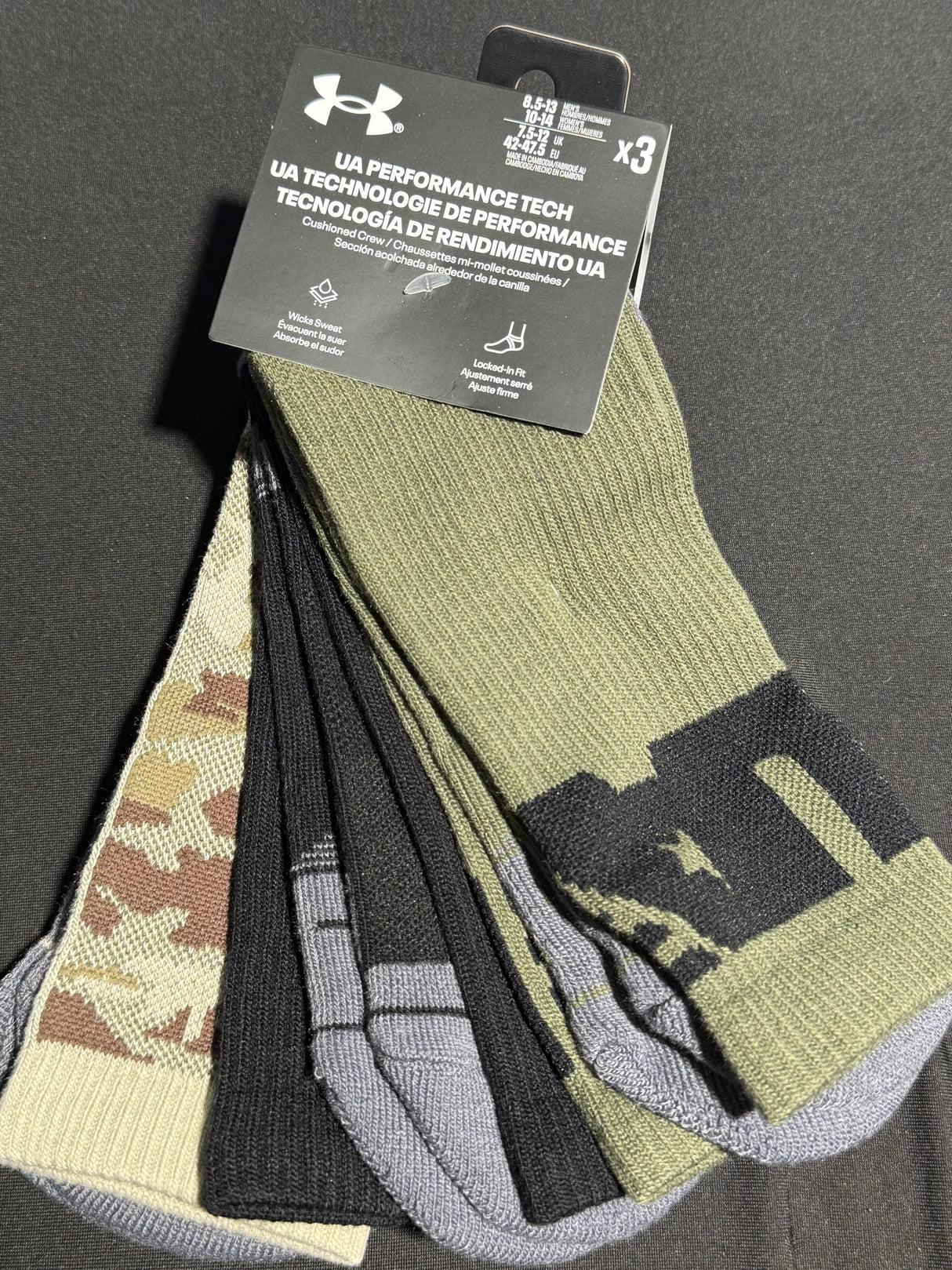 UNDER ARMOUR PERFORMANCE TECH CUSHIONED CREW SOCKS 50% OFF