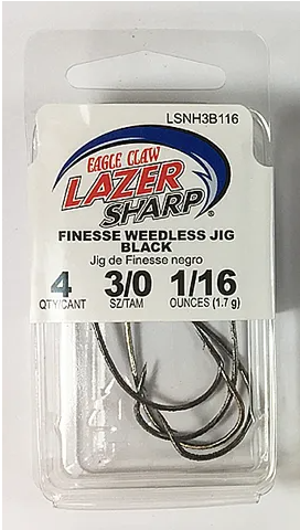EAGLE CLAW LAZER SHARP 1/16 OZ FINESSE WEEDLESS JIGHEAD 3/0 4PCK