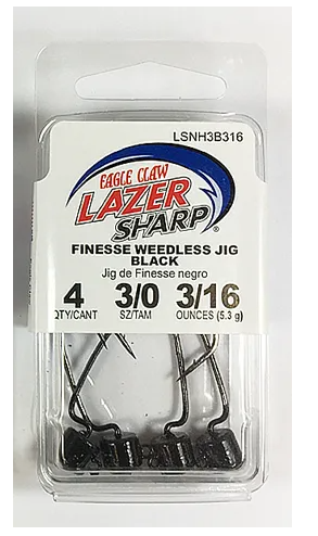 EAGLE CLAW LAZER SHARP 3/16 OZ FINESSE WEEDLESS JIGHEAD 3/0 4PCK