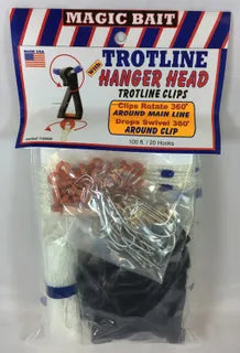 MAGIC BAIT 100' ECONOMY TROTLINE 20 HOOKS, SWIVELS & HANGERHEAD CLIPS