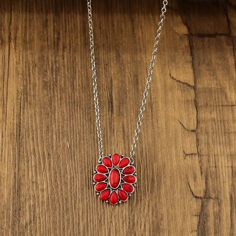 ELEGANT BOHO TURQOUISE OVAL PENDANT NECKLACE