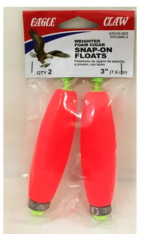 EAGLE CLAW WEIGHTED FOAM CIGAR SNAP-ON FLOATS