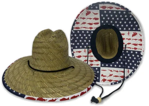LUCKY7 STRAW HATW/ USA FISH FLAG PRINT