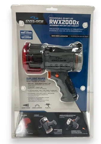 CYCLOPS WATERPROOF LED RECHAREABLE SPOTLIGHT 2000 LUMENS