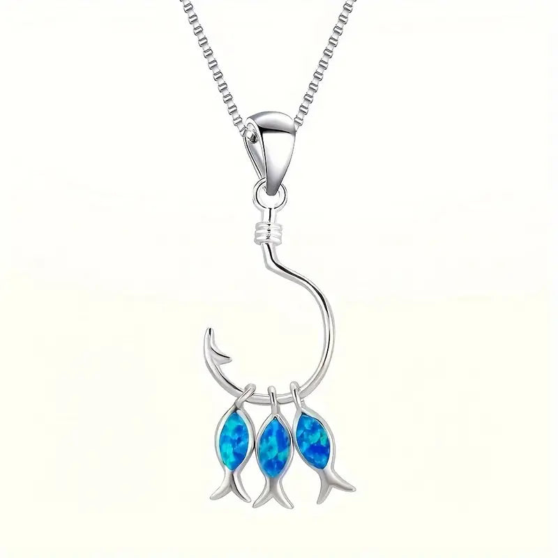 OPAL FISH HOOK PEDANT NECKLACE